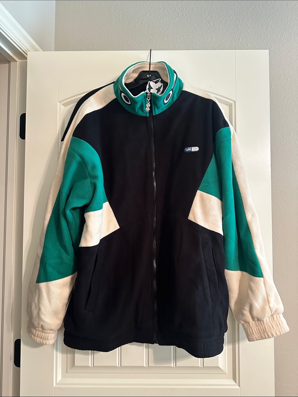 Men's Black, Teal & Cream Lightweight Fleece Jacket - Zip Front